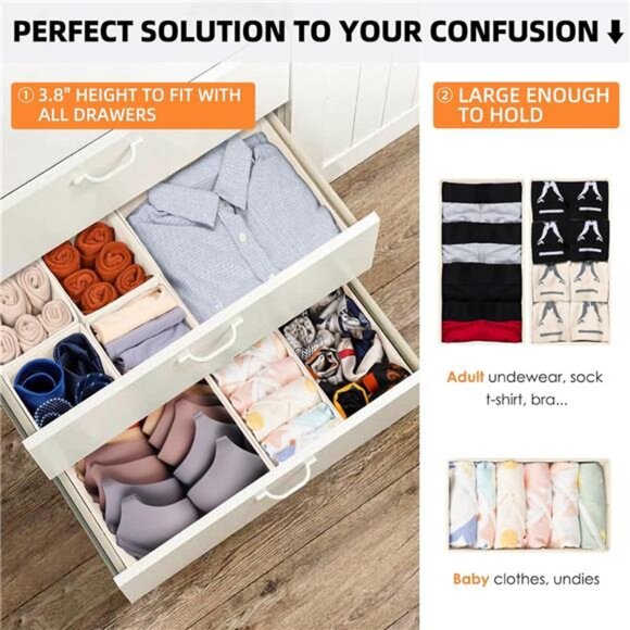 Fabric Drawer Organizer 15 Pack Closet Dresser Dividers Storage Bins Nursery - Picture 5 of 7